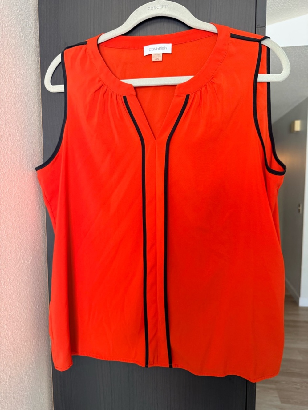 Calvin Klein Red Sleeveless V-Neck Camisole with Black Trim